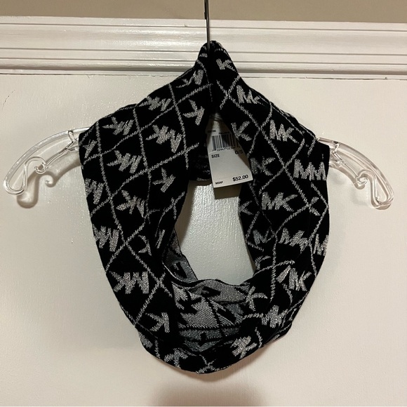 Michael Kors Black and Glittery Silver Logo Infinity Scarf NWT - Picture 1 of 7